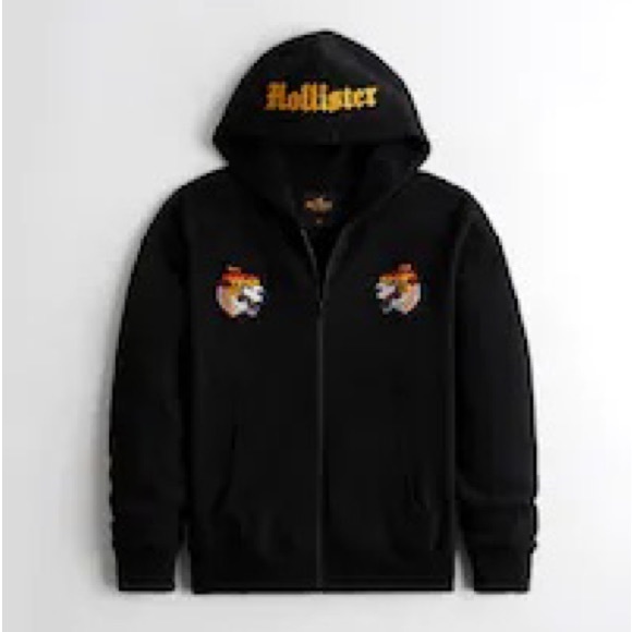 Hollister Shirts Nwt Hollister Mens Oversized Embroidered Graphic Fullzip Hoodie Black Xl